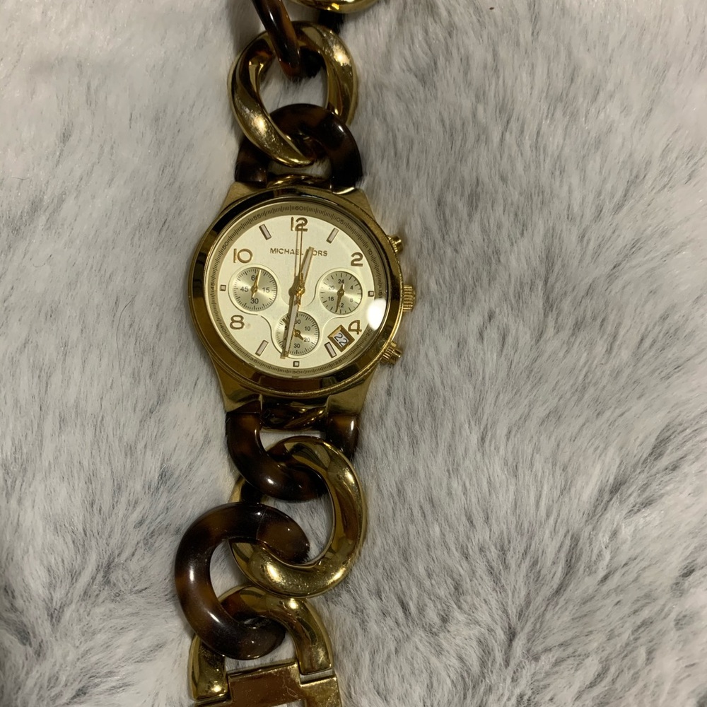 Michael Kors tortoise shell and gold link watch